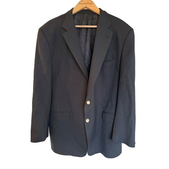 Burberry Vintage Navy Blue Gold Logo Button Blazer Sport Coat Wool 46L - Picture 1 of 14